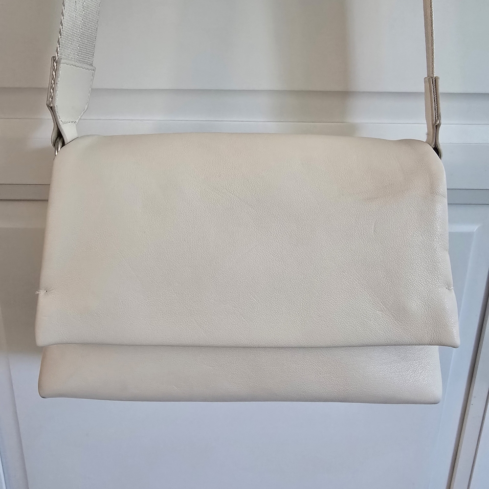 Mango Off-White Fold-Over Leather Crossbody Bag